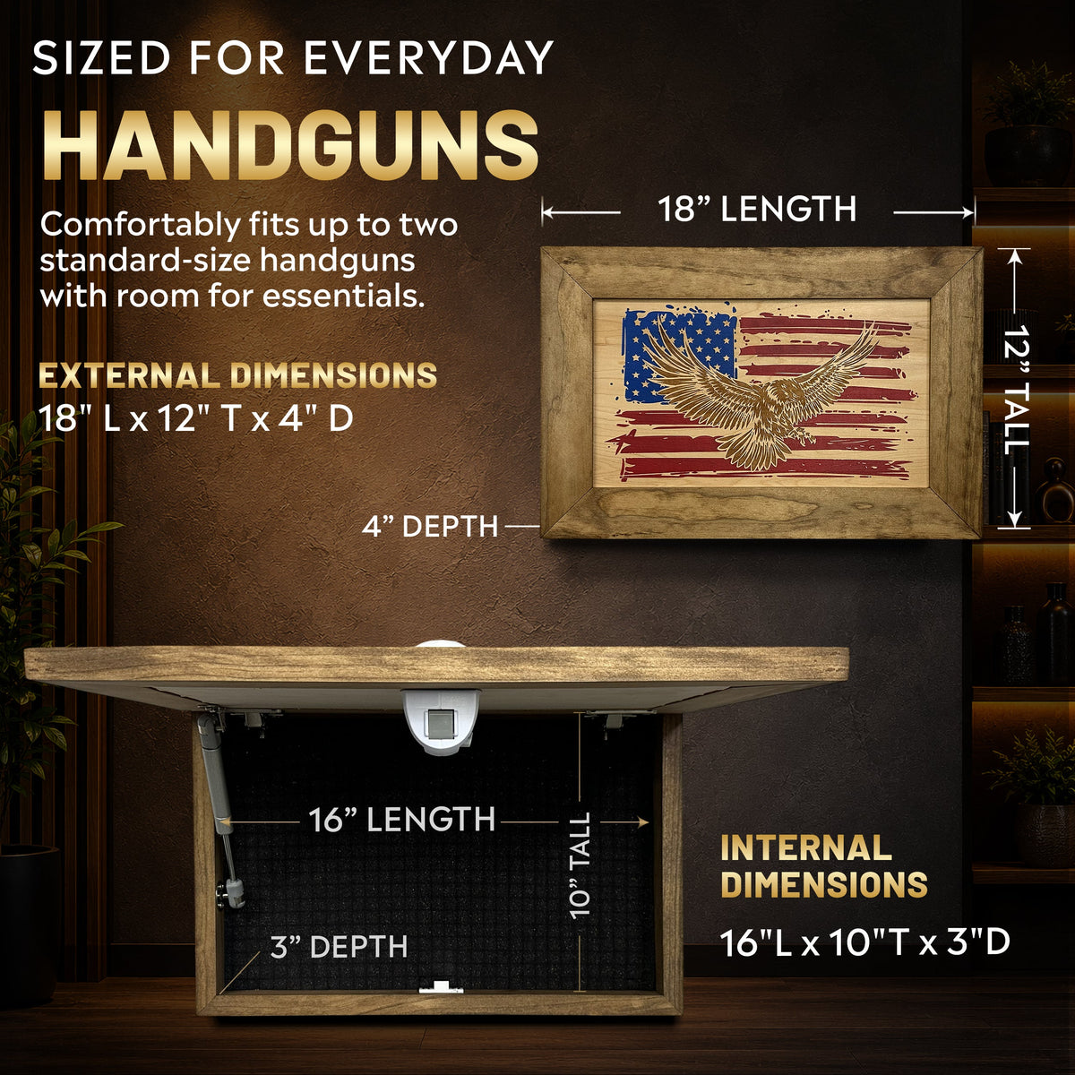 American Flag Patriotic Eagle Secure Hidden Gun Storage Concealment Furniture Firearm Shelf