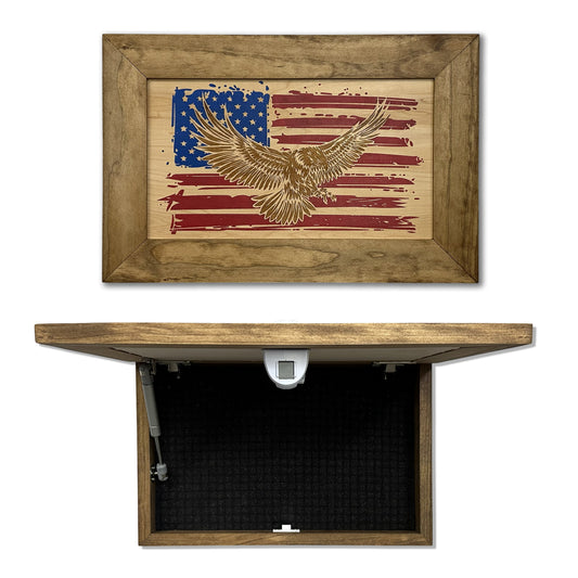 American Flag Patriotic Eagle Secure Hidden Gun Storage Concealment Furniture Firearm Shelf