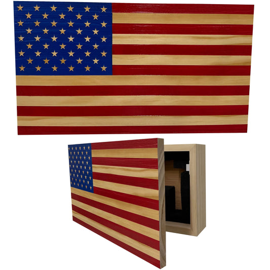American Flag Decorative & Secure Wall-Mounted Gun Cabinet (Red & Blue) Bellewood Designs