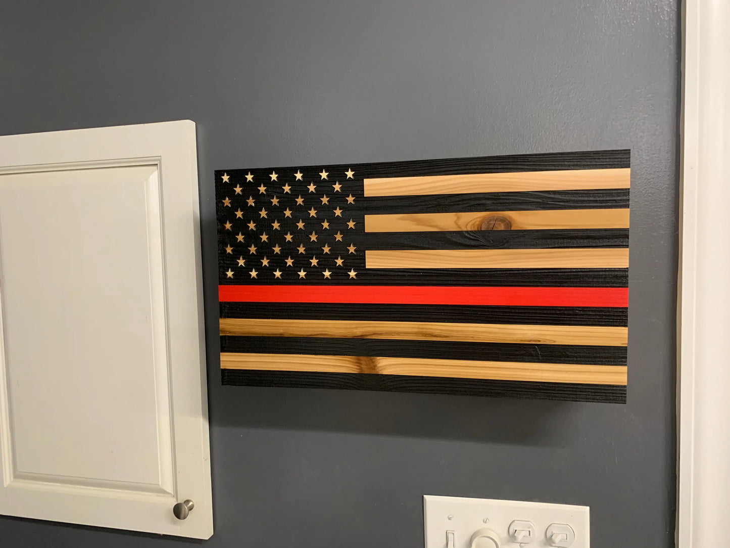 Red Line American Flag Hidden Gun Storage, Customizable Thin Red Line Concealment Flag for Firefighters Bellewood Designs