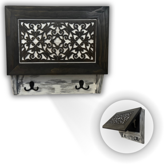 Rustic Diamond Hidden Gun Cabinet – Ornate Concealment Coat Rack with Multi-Purpose Hooks Bellewood Designs
