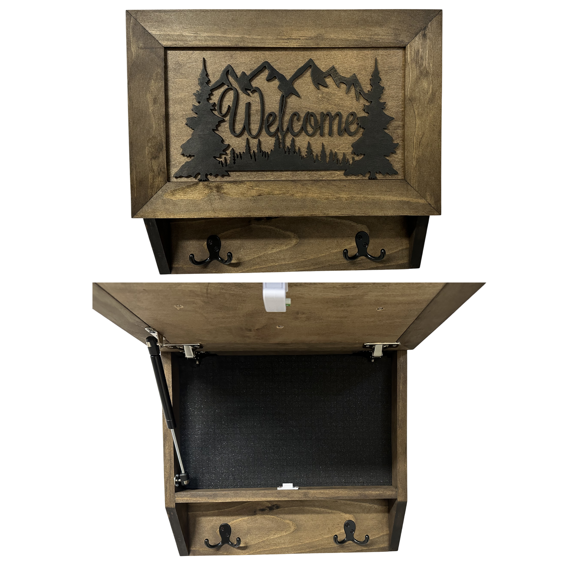 Rustic Mountain Welcome Wall-Mounted Gun Cabinet – Concealed Lockable Storage for Your Home Bellewood Designs