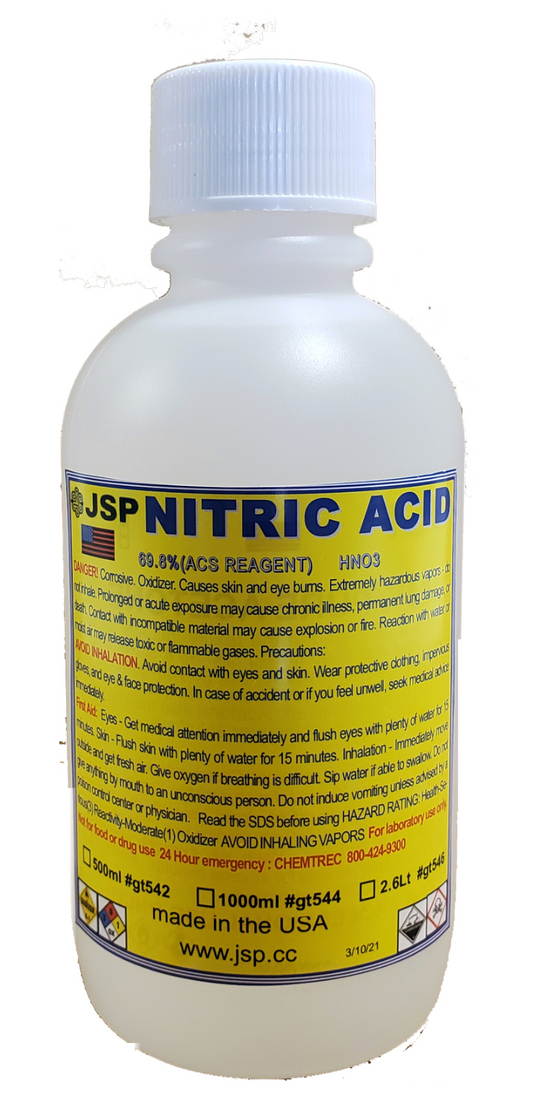 JSP 16oz Nitric Acid 69.8% Concentrated ACS Lab Grade Best for Gold Refining