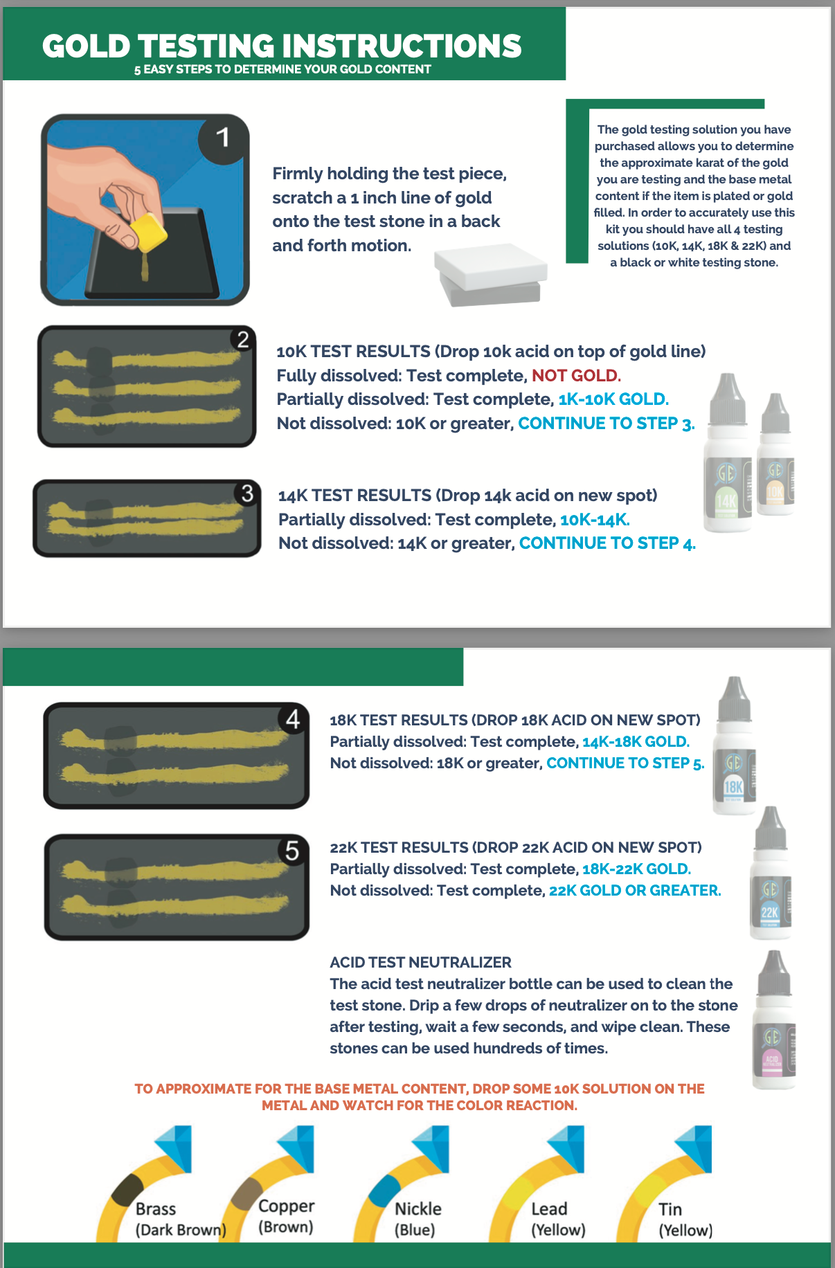 Gold Testing Kit 10k 14k 18k 22k Silver Platinum Acid With Test