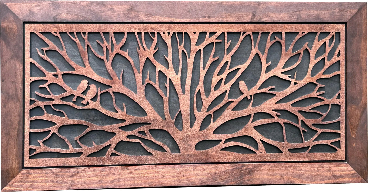 Birds in a Tree Large Gun Concealment Decor - Handcrafted Wooden Gun Cabinets - Gun Shelf Hidden Storage for Rifles, Shotguns, & Handguns - Quick Access Hidden Wall Safe Bellewood Designs