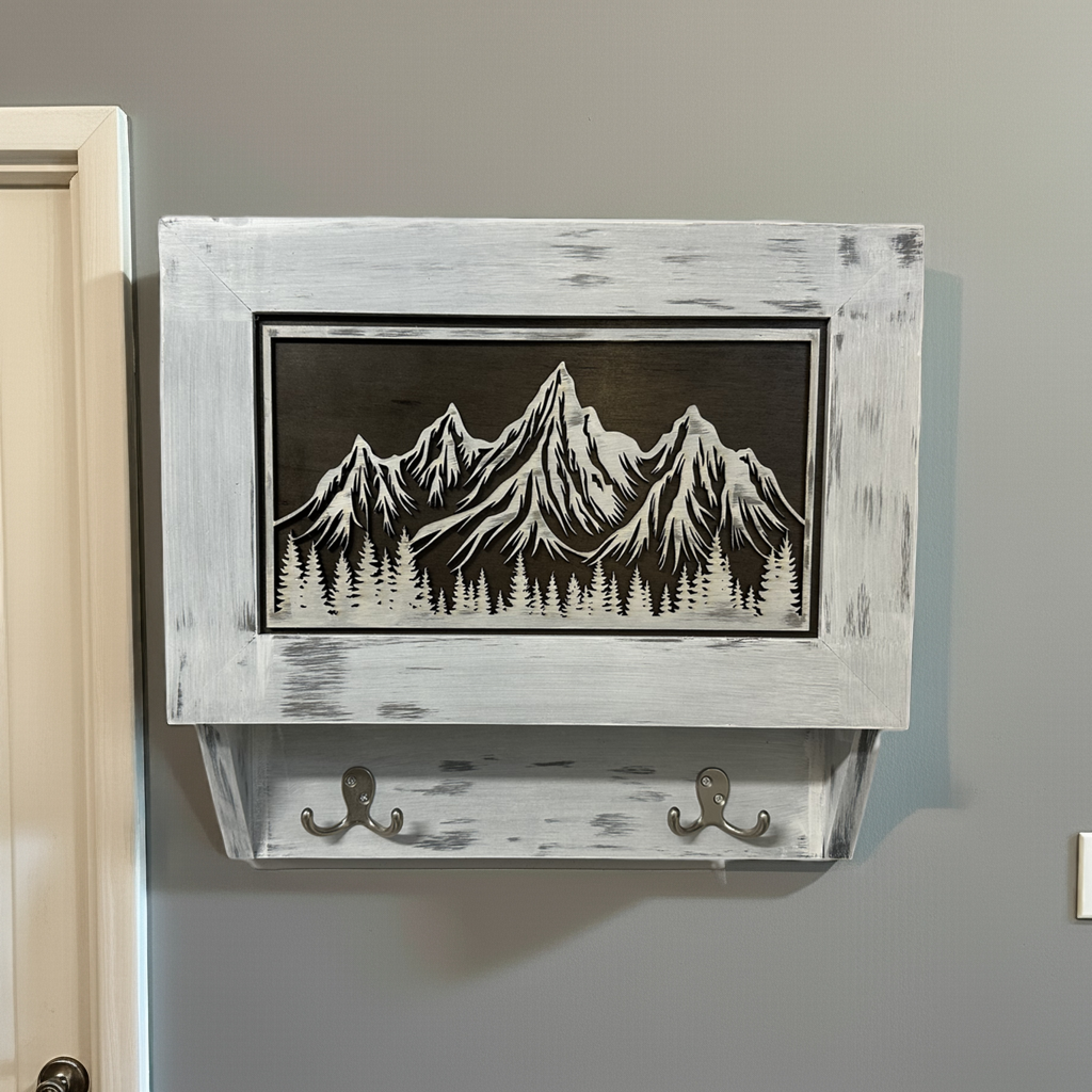 Hidden Gun Safe Coat Rack Snow Mountain Wall Decoration Concealed Shelf Firearm Cabinet Bellewood Designs