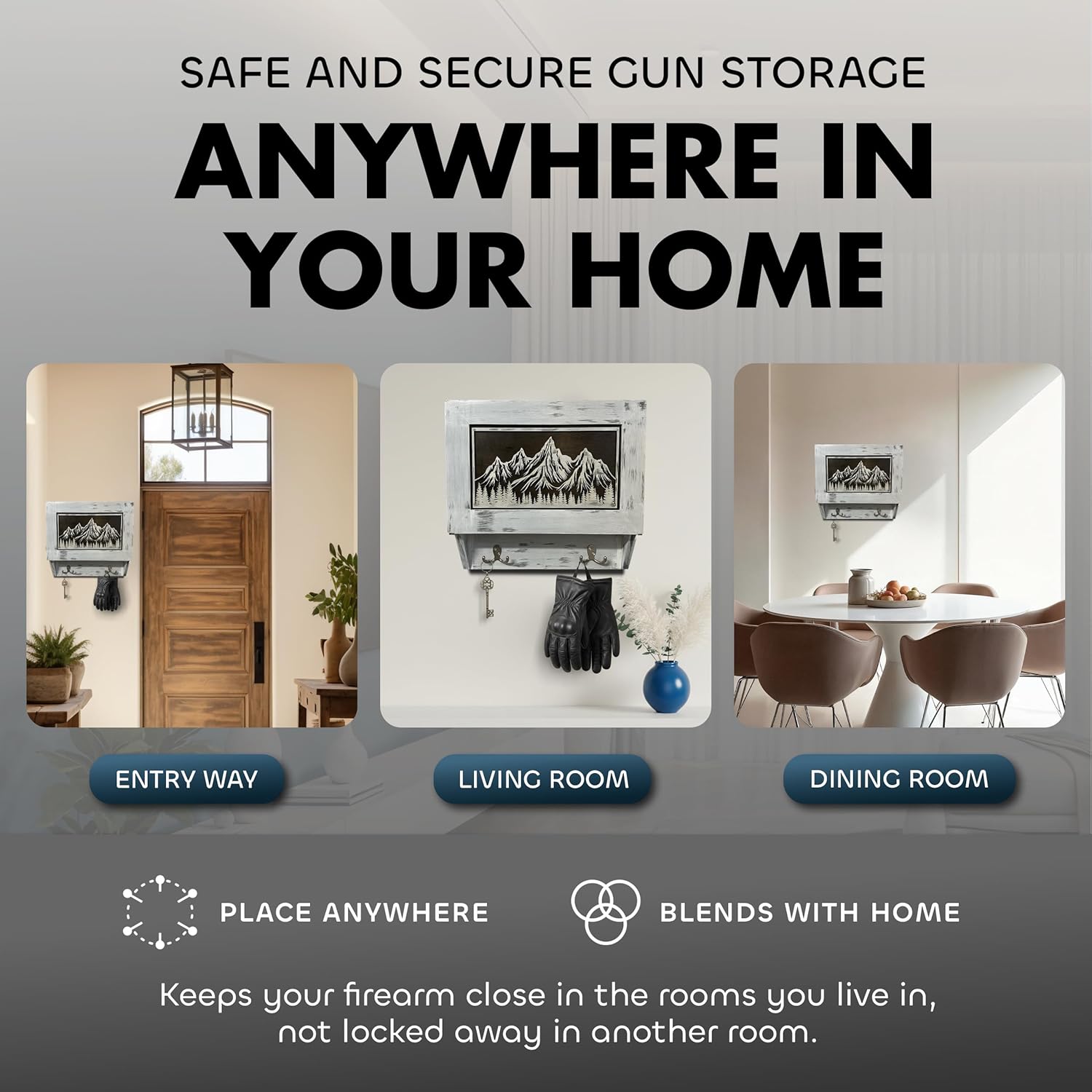 Hidden Gun Safe Coat Rack Snow Mountain Wall Decoration Concealed Shelf Firearm Cabinet Bellewood Designs