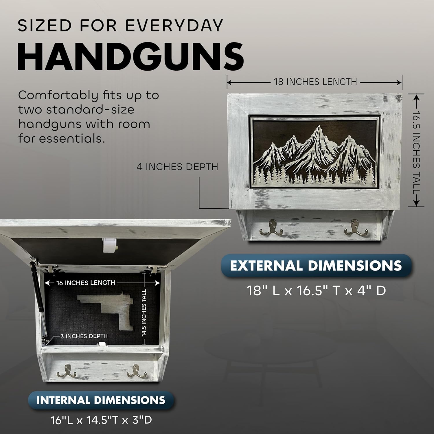 Hidden Gun Safe Coat Rack Snow Mountain Wall Decoration Concealed Shelf Firearm Cabinet Bellewood Designs