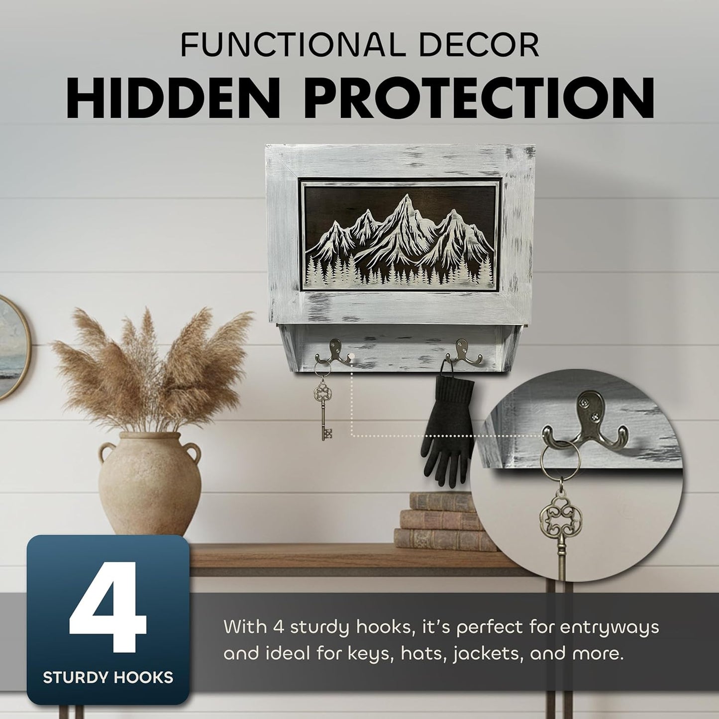 Hidden Gun Safe Coat Rack Snow Mountain Wall Decoration Concealed Shelf Firearm Cabinet Bellewood Designs