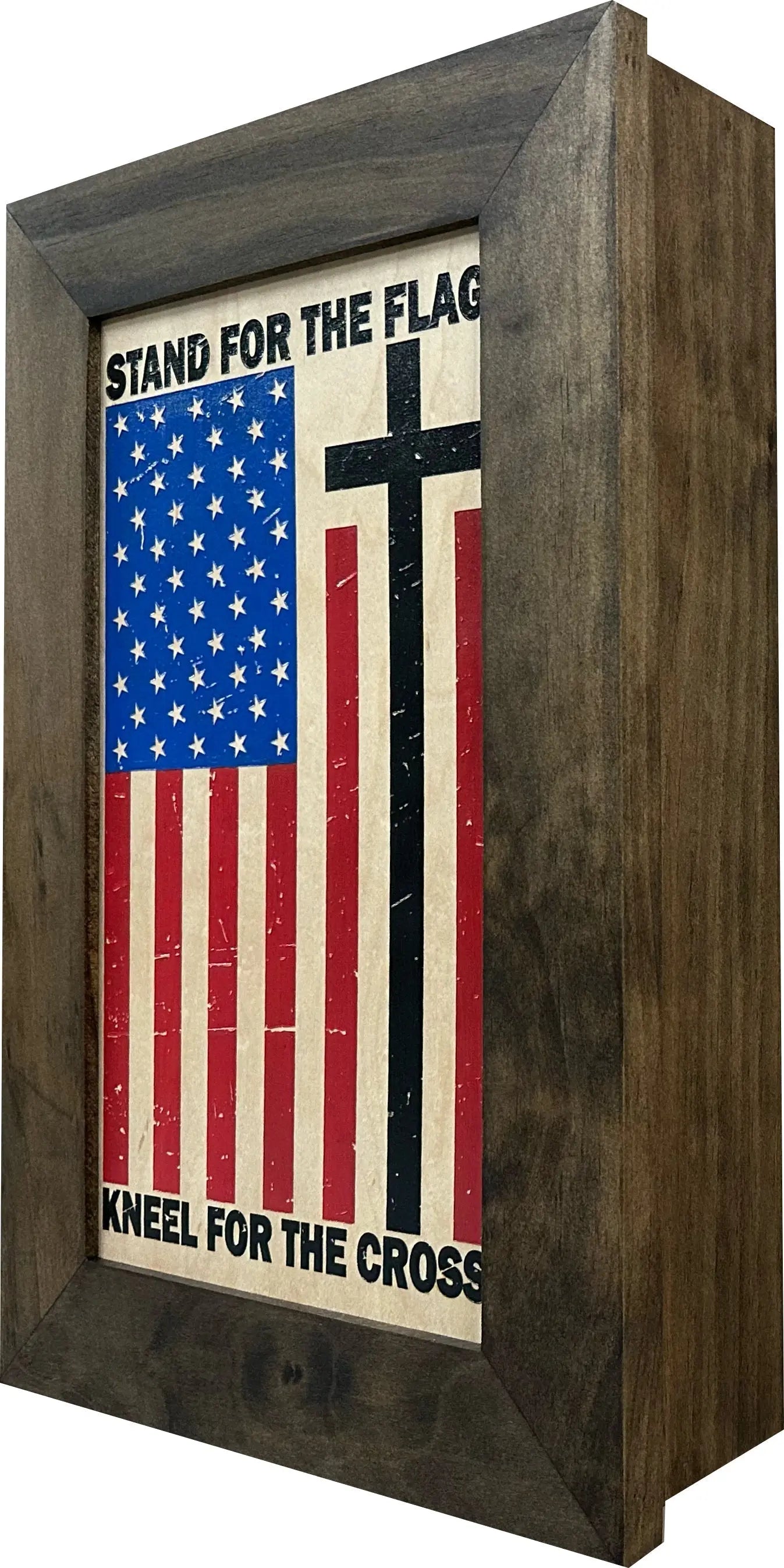 American Flag Hidden Gun Storage Cabinet - Stand For The Flag, Kneel For The Cross Concealed Gun Storage Bellewood Designs