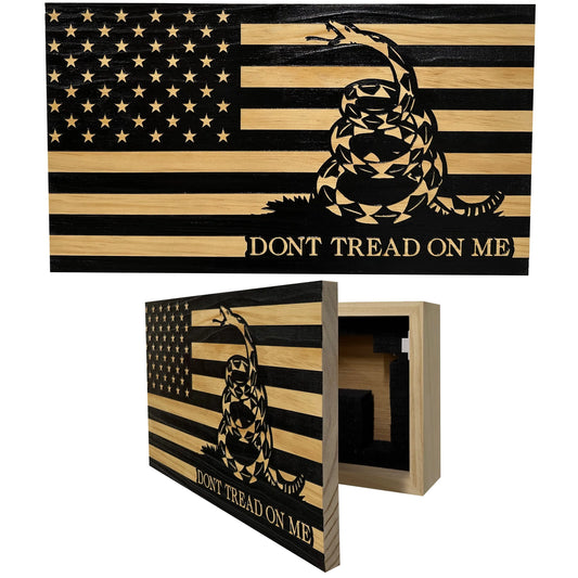 Dont Tread On Me Secure Decorative Wall-Mounted Gun Cabinet (Stripes) Bellewood Designs