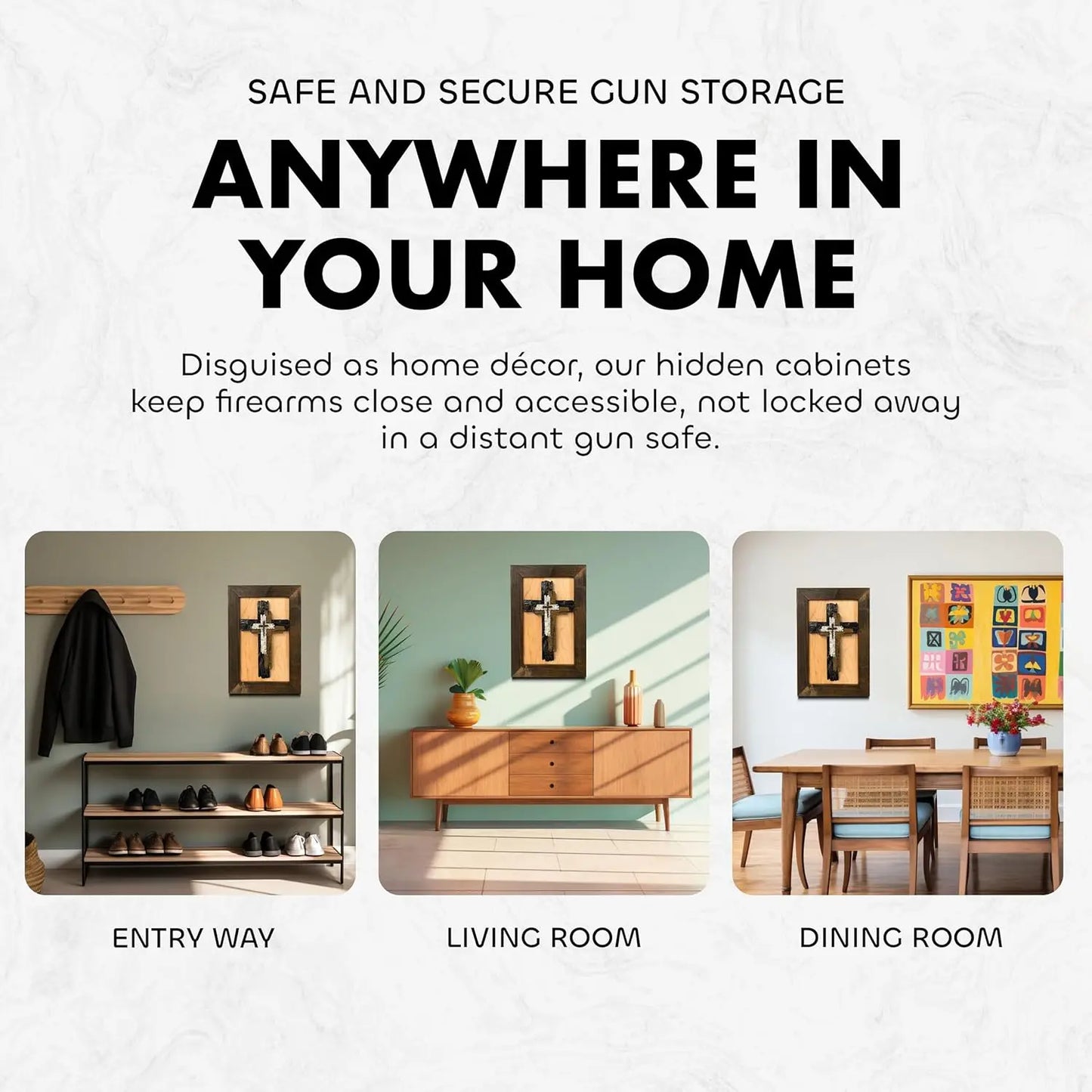 Three Layered Cross Decorative Wall-Mounted Secure Gun Cabinet Bellewood Designs