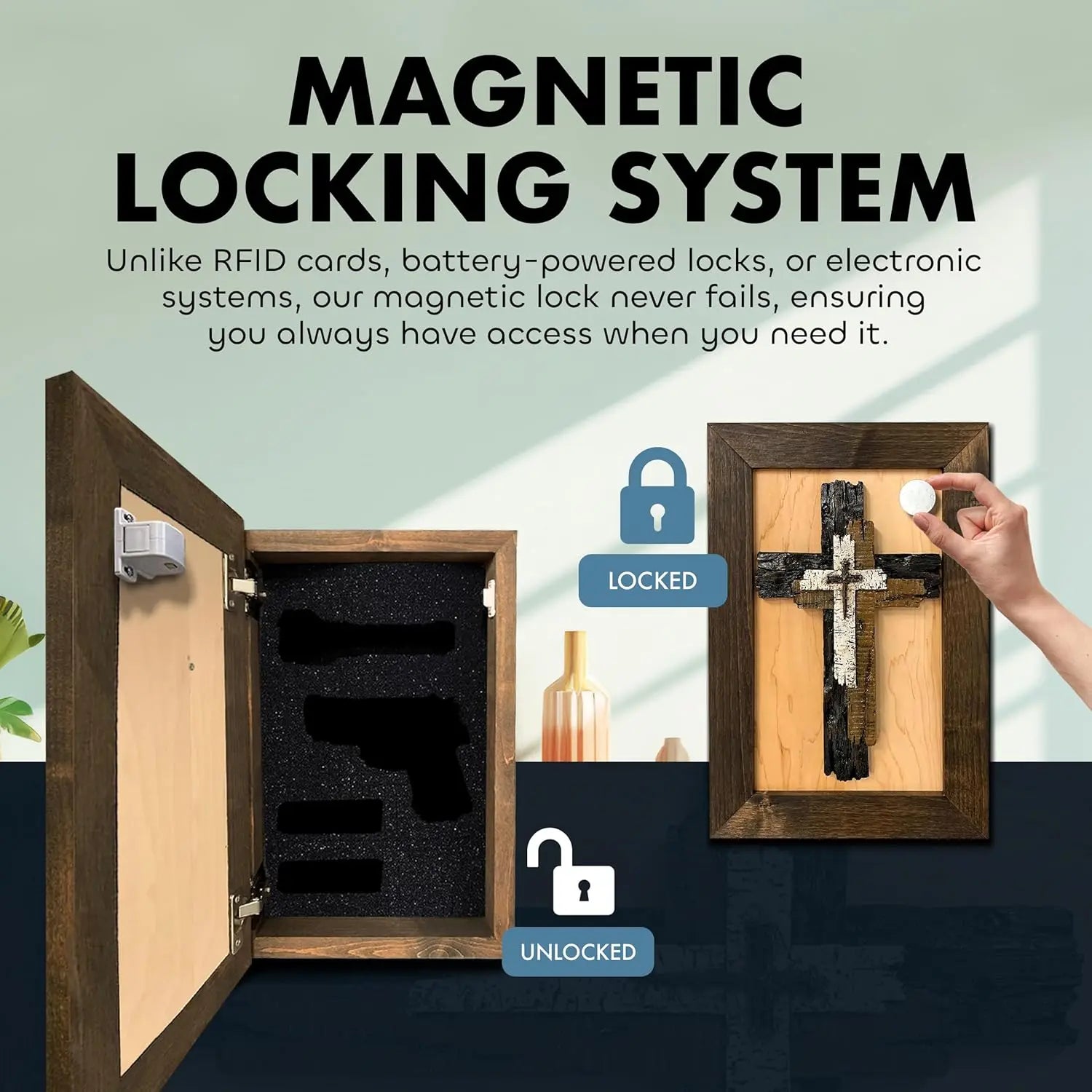 Three Layered Cross Decorative Wall-Mounted Secure Gun Cabinet Bellewood Designs