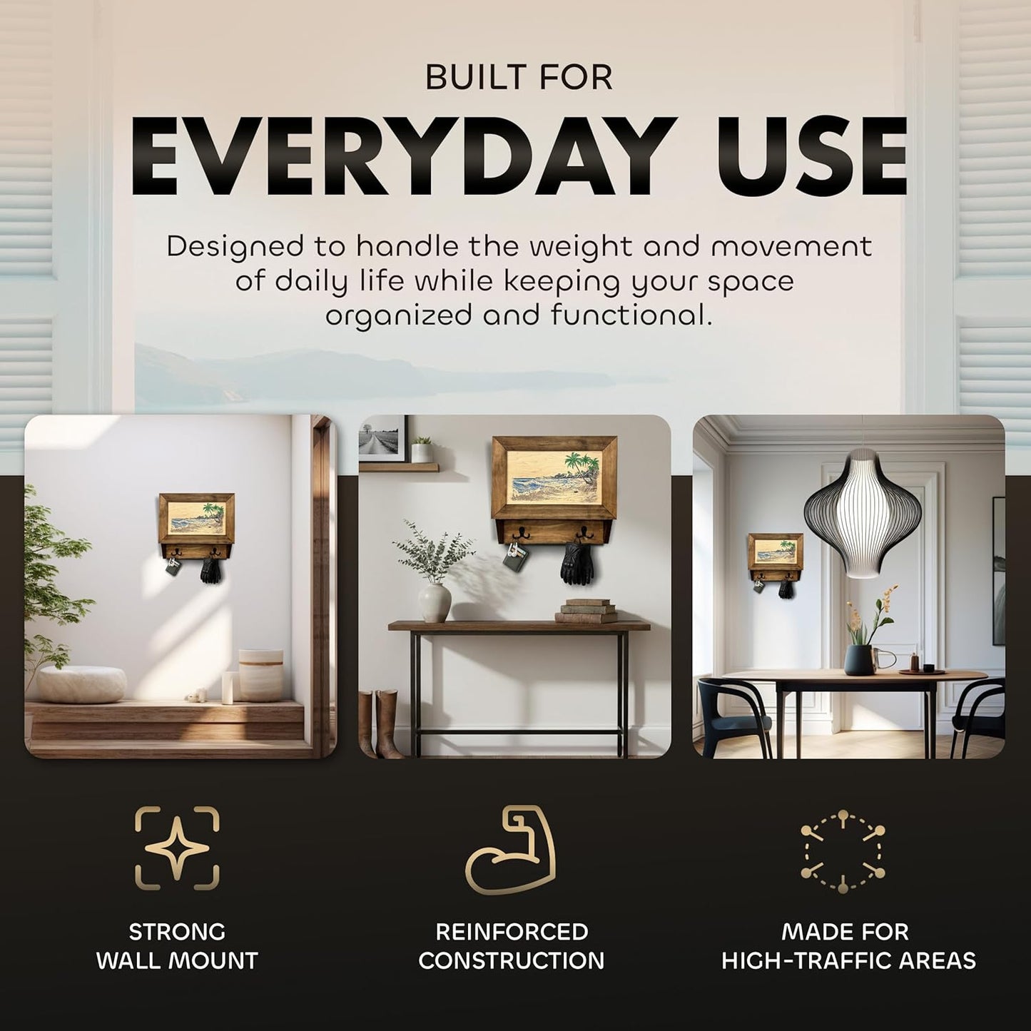 Tropical Paradise Hidden Gun Storage Coat Rack with Hooks for Coats, Bags, & Hats - Quick Access Concealment Shelf with Magnetic Lock - Handcrafted Gun Concealment Furniture Bellewood Designs