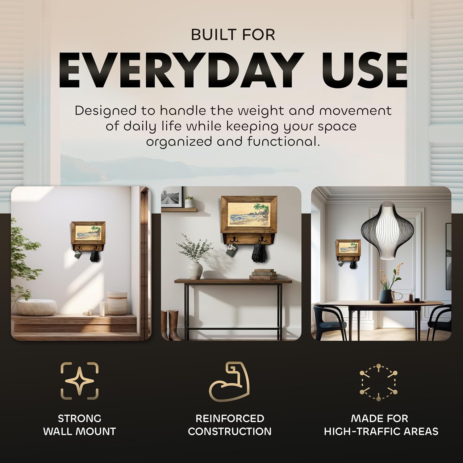 Tropical Paradise Hidden Gun Storage Coat Rack with Hooks for Coats, Bags, & Hats - Quick Access Concealment Shelf with Magnetic Lock - Handcrafted Gun Concealment Furniture Bellewood Designs