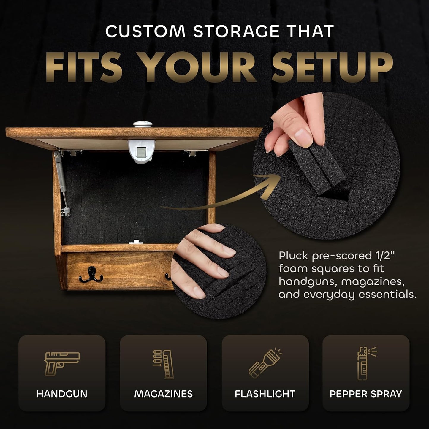 Tropical Paradise Hidden Gun Storage Coat Rack with Hooks for Coats, Bags, & Hats - Quick Access Concealment Shelf with Magnetic Lock - Handcrafted Gun Concealment Furniture Bellewood Designs