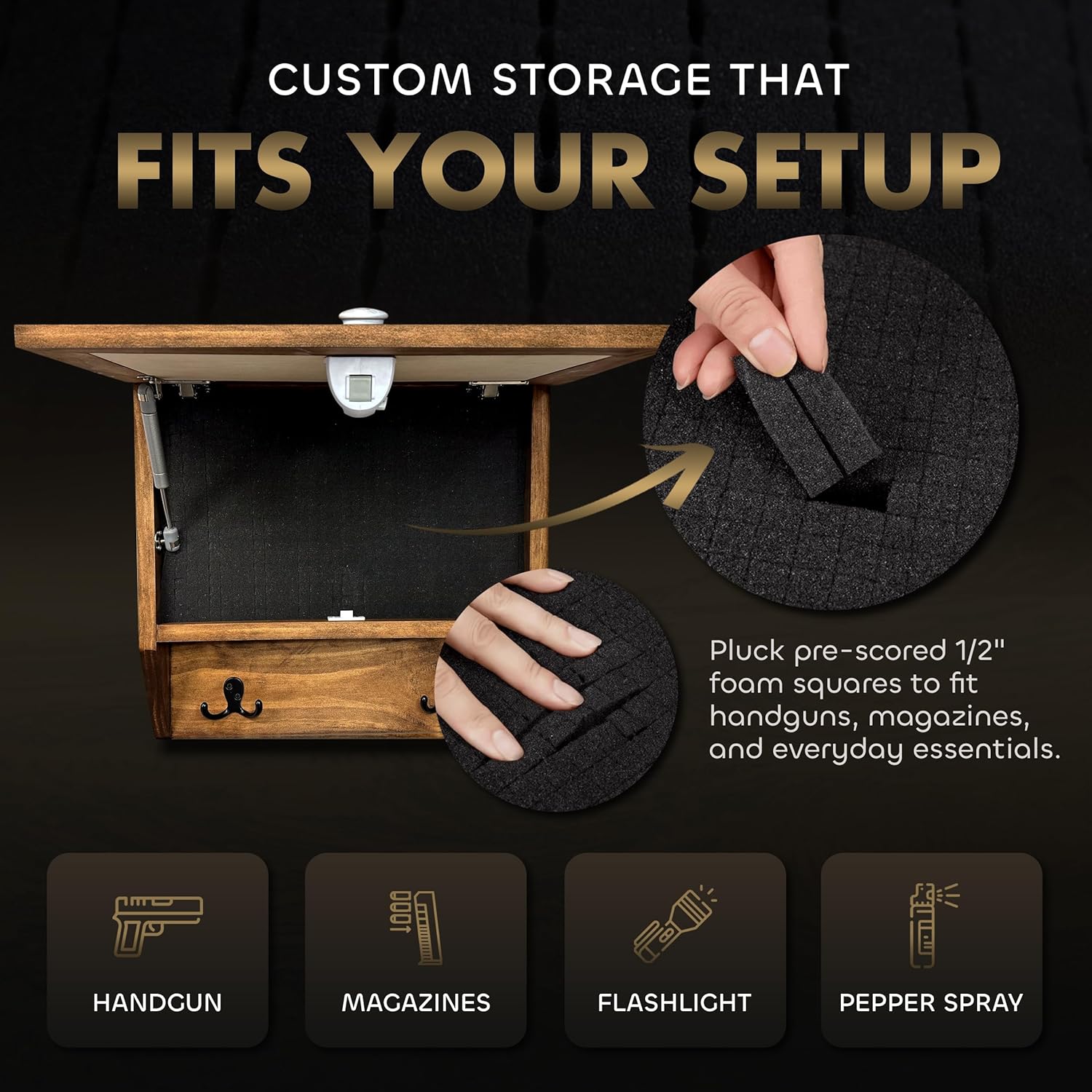 Tropical Paradise Hidden Gun Storage Coat Rack with Hooks for Coats, Bags, & Hats - Quick Access Concealment Shelf with Magnetic Lock - Handcrafted Gun Concealment Furniture Bellewood Designs