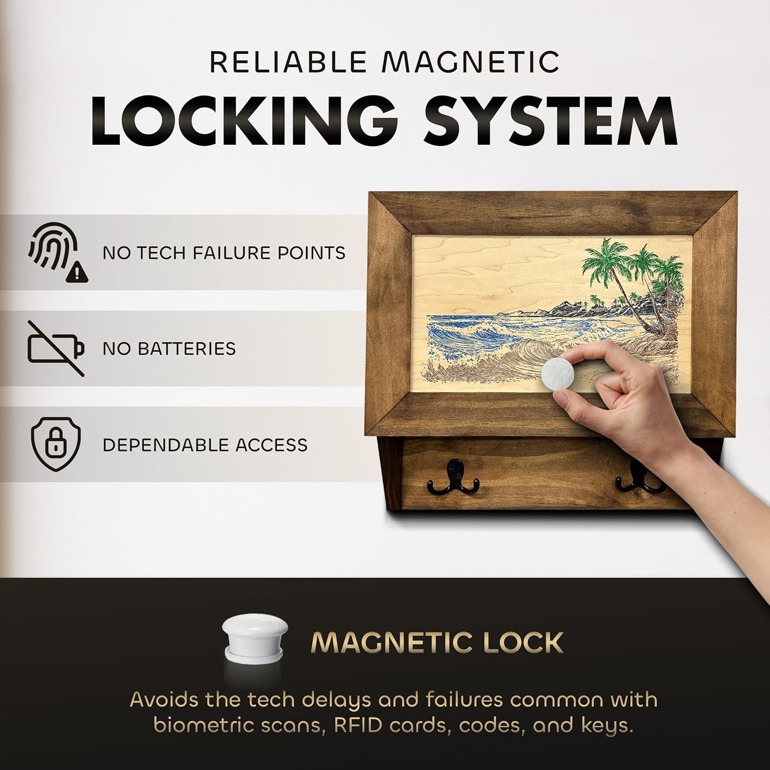 Tropical Paradise Hidden Gun Storage Coat Rack with Hooks for Coats, Bags, & Hats - Quick Access Concealment Shelf with Magnetic Lock - Handcrafted Gun Concealment Furniture Bellewood Designs