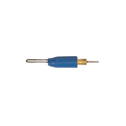 Side view of TouchAmatic Wax Pen Worker showcasing a blue handle and metal ends with a white background