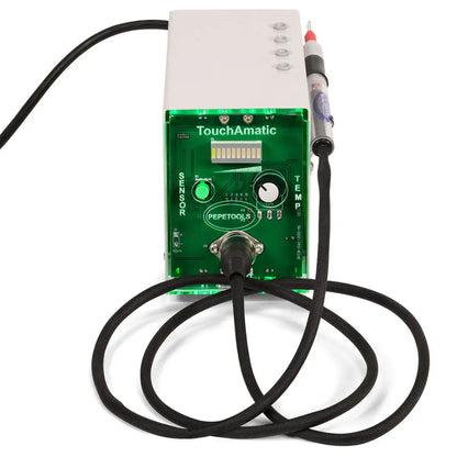 Front view of TouchAmatic Wax Pen Worker with 4 Tips showcasing touch-activated controls and attached pen on a white background