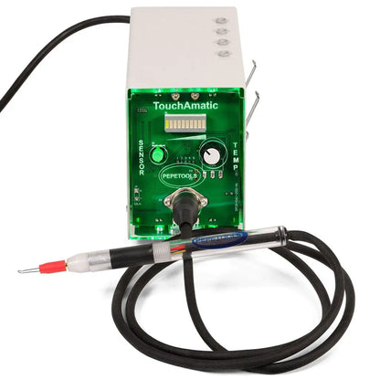 Front view of TouchAmatic Wax Pen Worker showcasing digital temperature controls and attached precision wax pen on white background