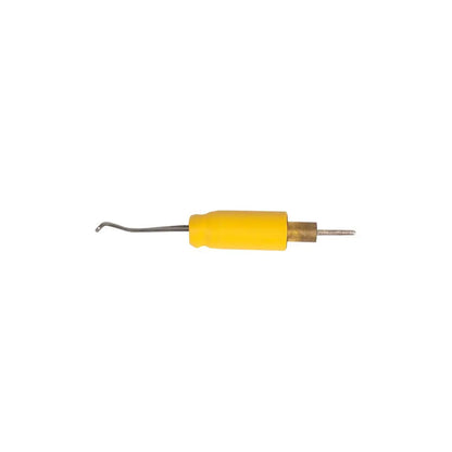 Side view of TouchAmatic Wax Pen Worker showcasing its yellow handle and curved metal tip on a white background