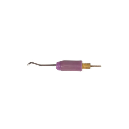 Side view of TouchAmatic Wax Pen Worker with 4 Tips showcasing its purple handle and curved metal tip on a white background