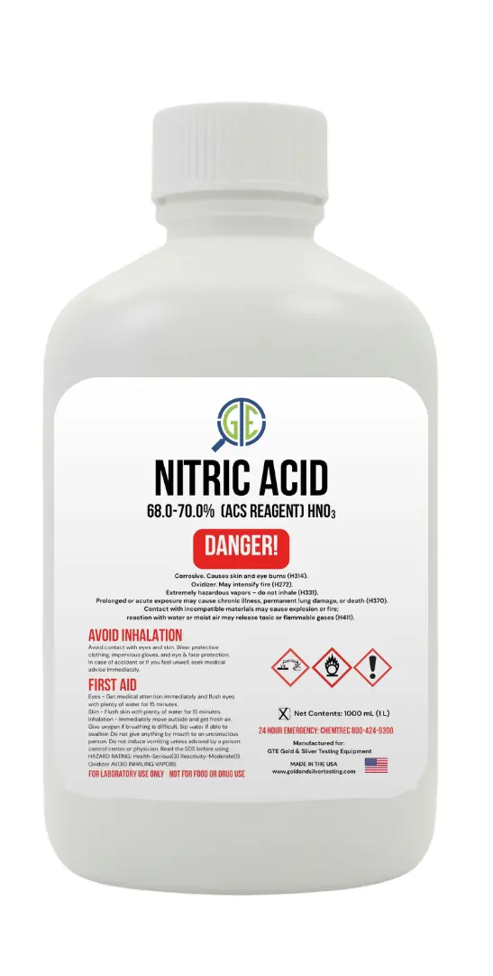Aqua Regia Gold Refining Kit – 69.8–70% Nitric Acid & 31–37% Hydrochloric Acid (32oz/32oz) GTE GTE