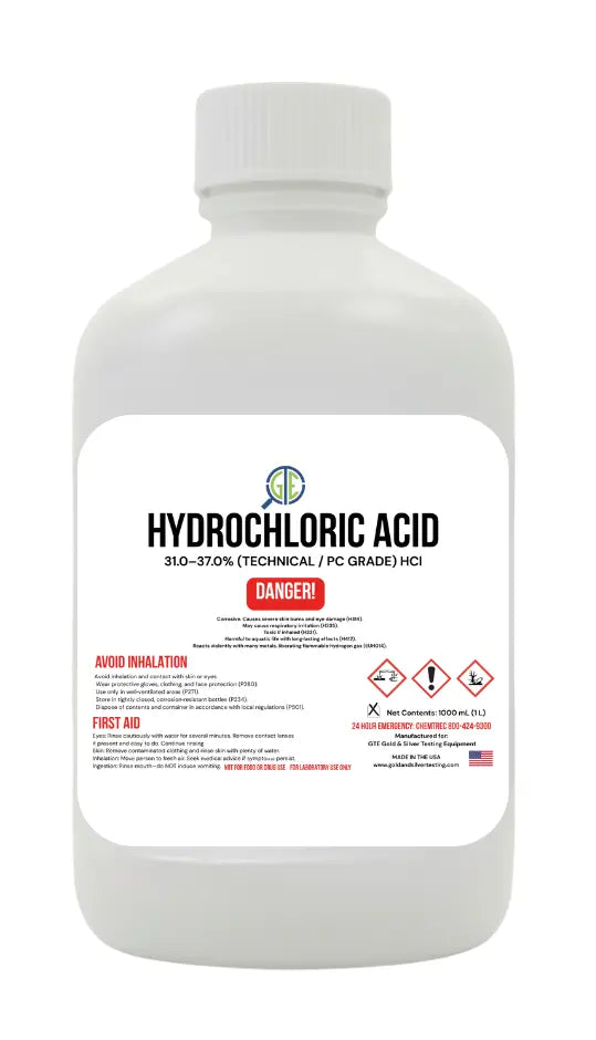 GTE Hydrochloric Acid – 16 oz (31–37%) Premium Technical Grade HCl for Gold Refining & Aqua Regia Use GTE