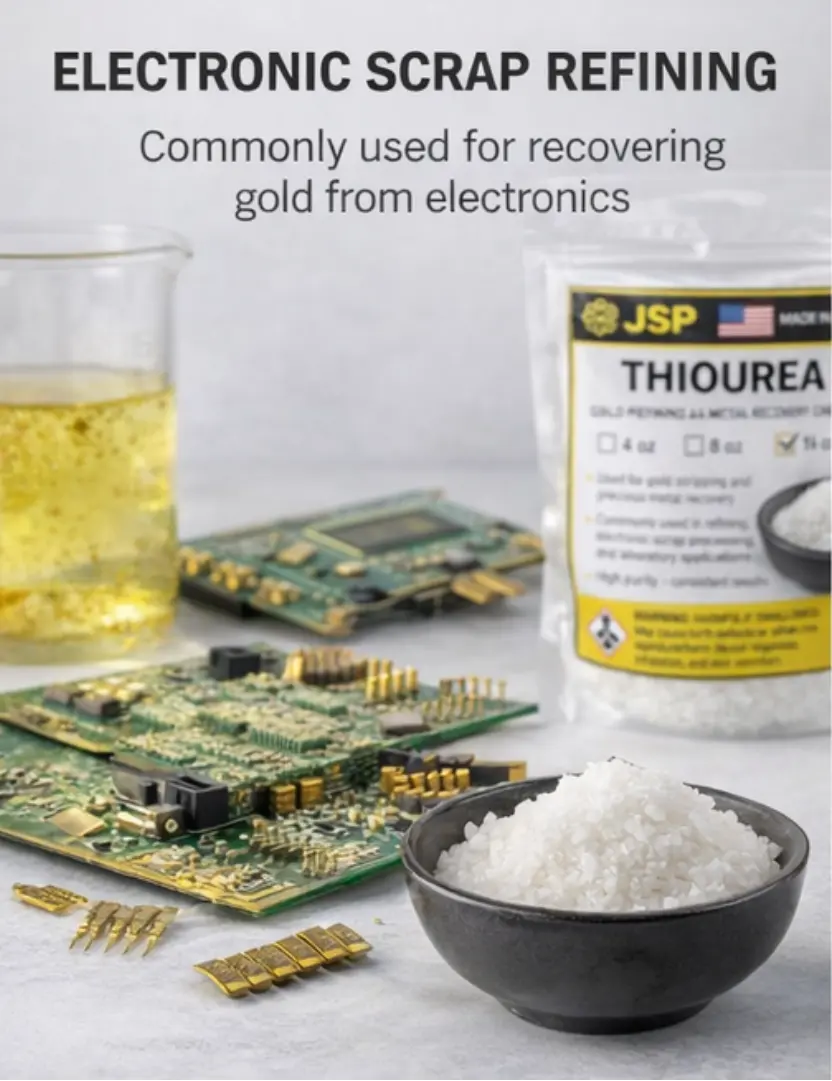 Thiourea used for recovering gold from electronic scrap circuit boards