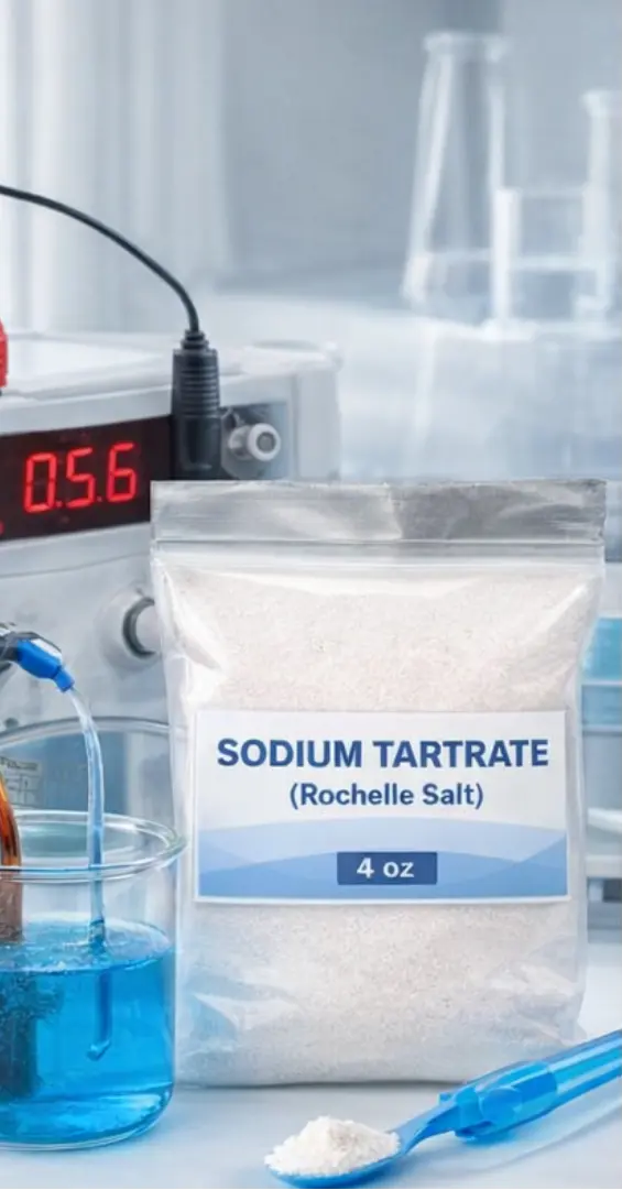 sodium tartrate rochelle salt used in electroplating solution for stabilizing metal ions in plating baths
