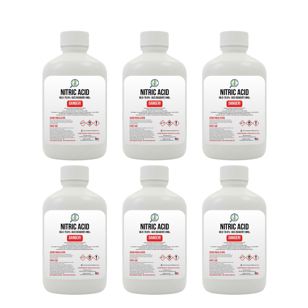 Nitric Acid 70% – 6 Pack (32 oz Bottles) ACS Reagent Grade for Gold Refining & Precious Metal Recovery GTE