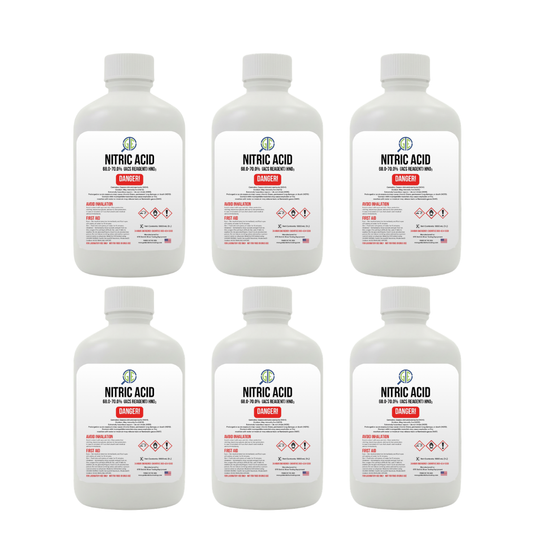 Nitric Acid 70% – 6 Pack (32 oz Bottles) ACS Reagent Grade for Gold Refining & Precious Metal Recovery GTE