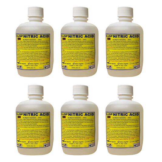 6 of JSP 32oz Nitric Acid 69.8% Concentrated ACS Lab Grade Best for Gold Refining