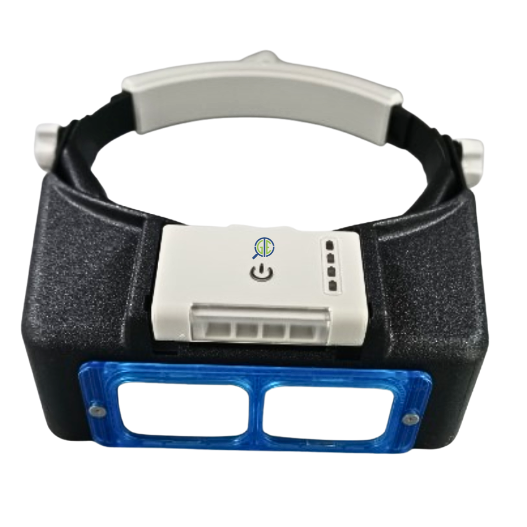GTE Rechargeable Headband Magnifier with LED Light – 4 Interchangeable Lenses (1.5X–3.5X) Hands-Free Visor for Jewelers, Crafts & Hobbies