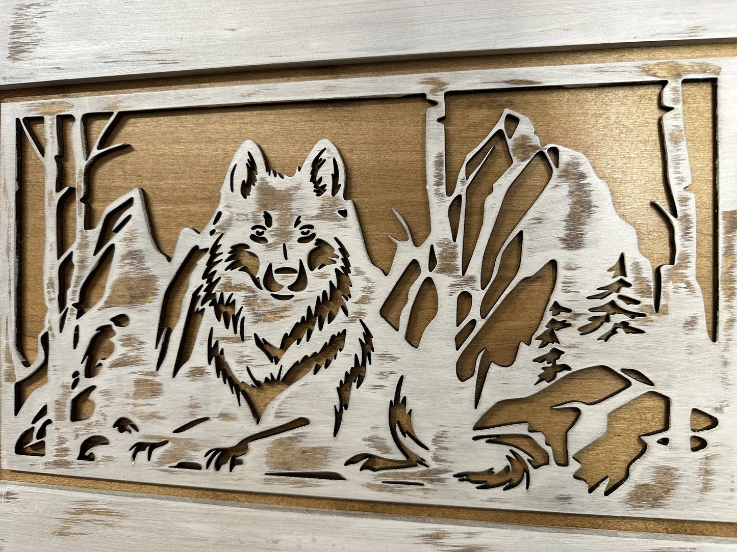 White Wolf Gun Concealment Furniture - Handcrafted Hidden Gun Storage Wall Decor - Hidden Gun Shelf with Magnetic Lock for Quick Access Bellewood Designs