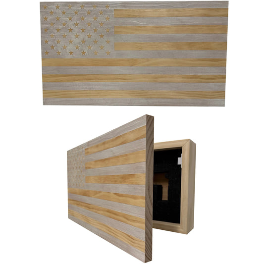 American Flag Decorative & Secure Wall-Mounted Gun Cabinet (Whitewashed) Bellewood Designs