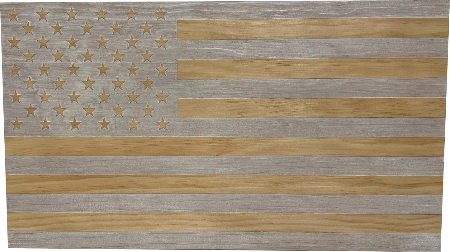 American Flag Decorative & Secure Wall-Mounted Gun Cabinet (Whitewashed) Bellewood Designs