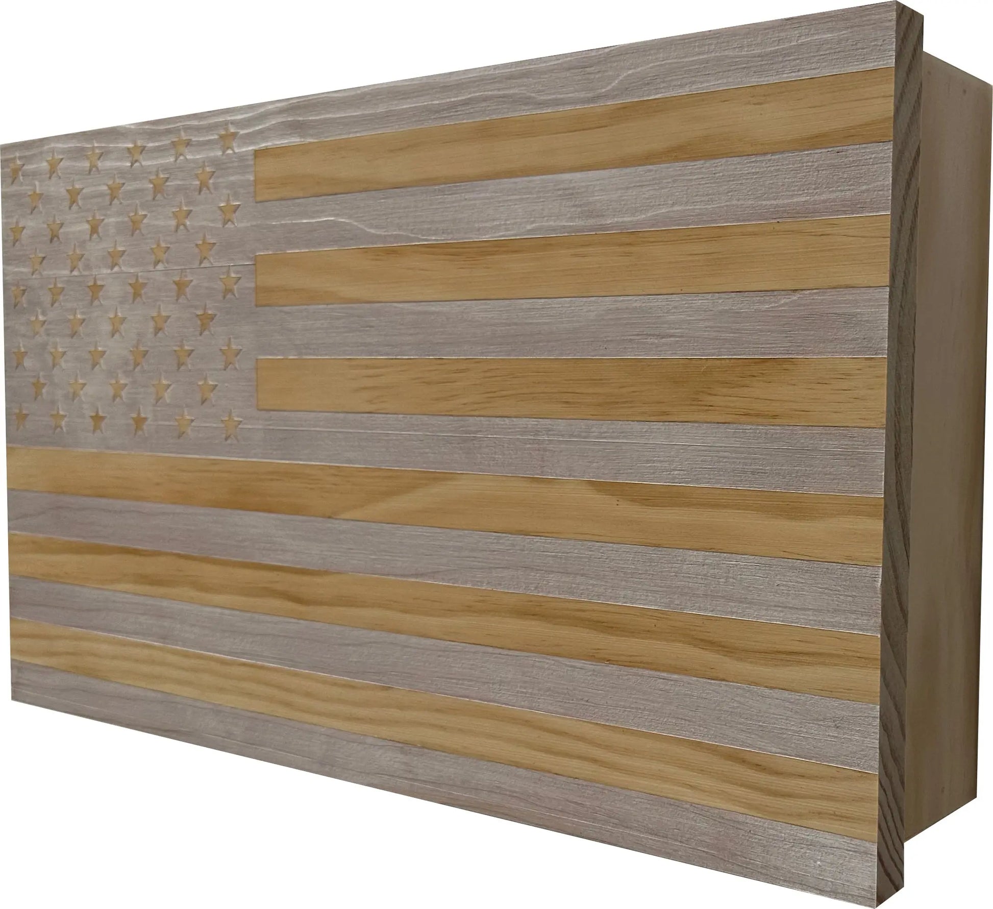 American Flag Decorative & Secure Wall-Mounted Gun Cabinet (Whitewashed) Bellewood Designs