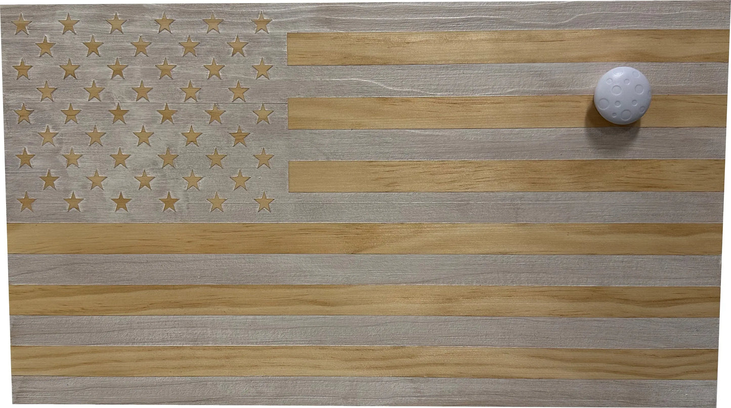 American Flag Decorative & Secure Wall-Mounted Gun Cabinet (Whitewashed) Bellewood Designs