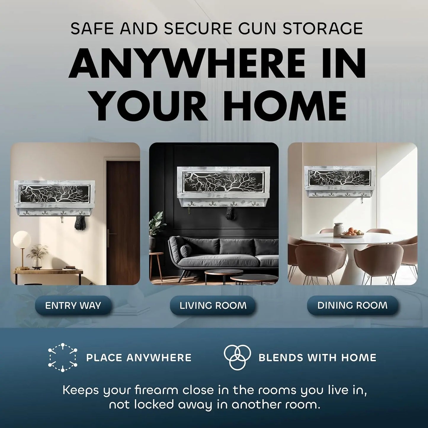 Winter Family Tree Gun Concealment Decor - Handcrafted Wooden Gun Cabinets - Gun Shelf Hidden Storage for Rifles, Shotguns, & Handguns - Quick Access Hidden Wall Safe Bellewood Designs