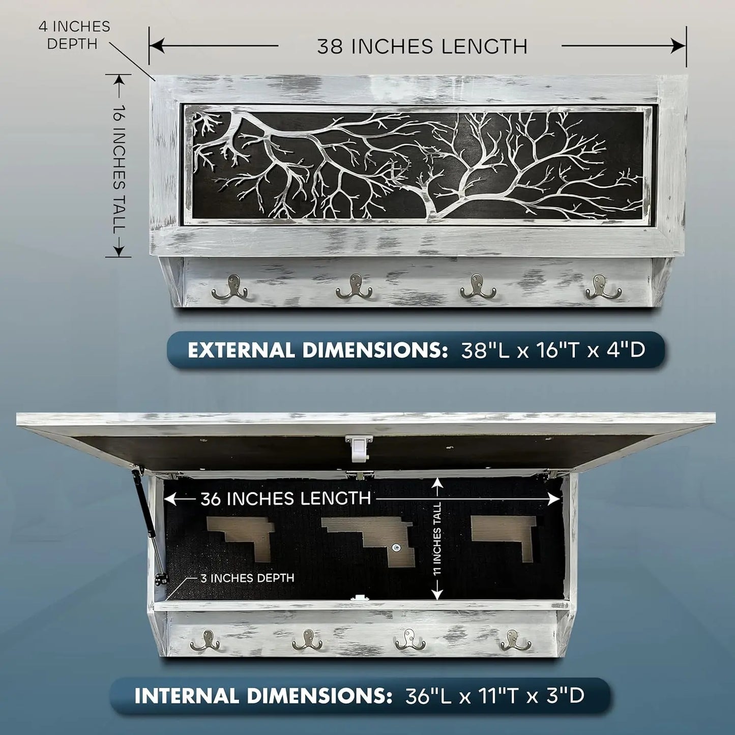Winter Family Tree Gun Concealment Decor - Handcrafted Wooden Gun Cabinets - Gun Shelf Hidden Storage for Rifles, Shotguns, & Handguns - Quick Access Hidden Wall Safe Bellewood Designs