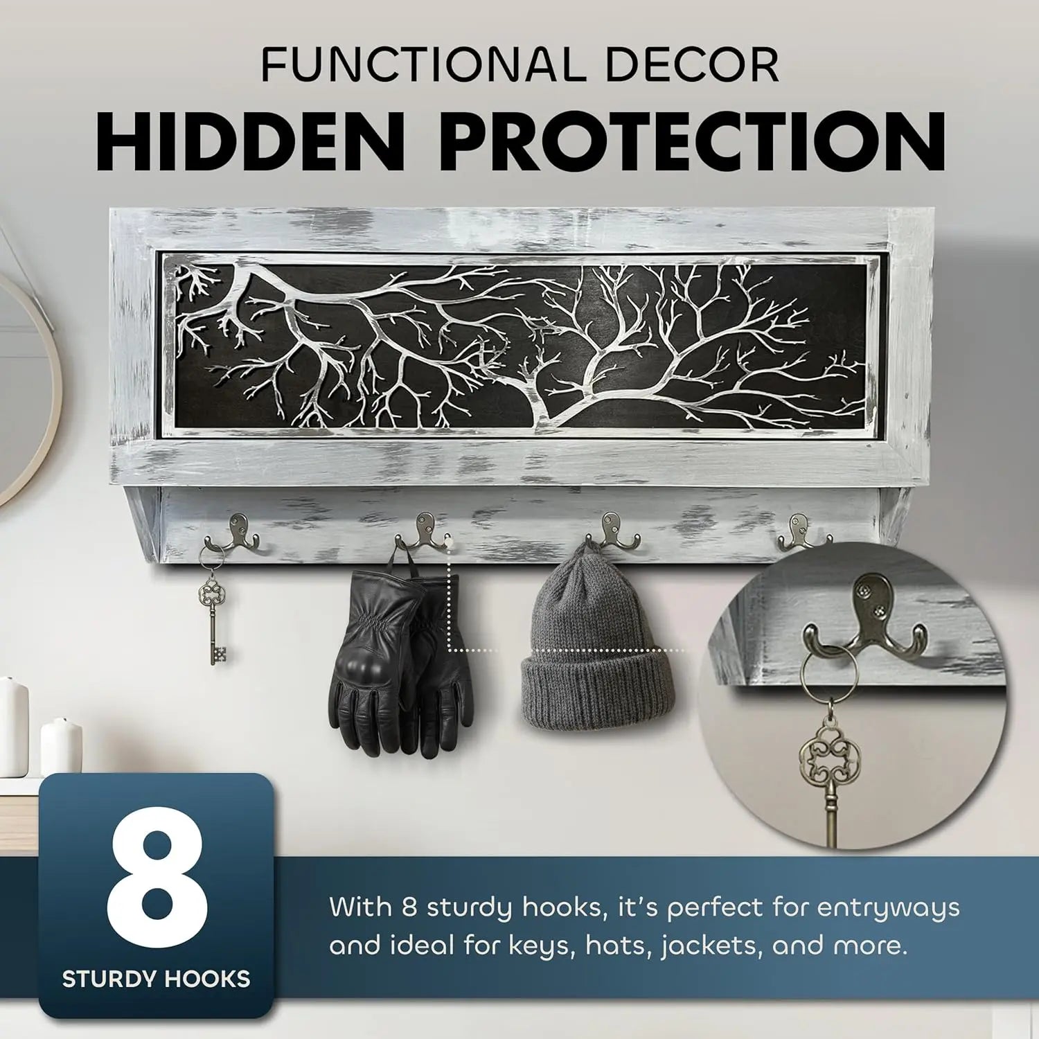 Winter Family Tree Gun Concealment Decor - Handcrafted Wooden Gun Cabinets - Gun Shelf Hidden Storage for Rifles, Shotguns, & Handguns - Quick Access Hidden Wall Safe Bellewood Designs