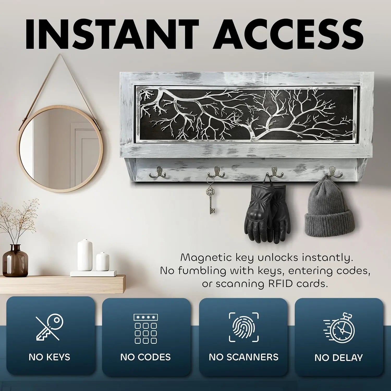 Winter Family Tree Gun Concealment Decor - Handcrafted Wooden Gun Cabinets - Gun Shelf Hidden Storage for Rifles, Shotguns, & Handguns - Quick Access Hidden Wall Safe Bellewood Designs