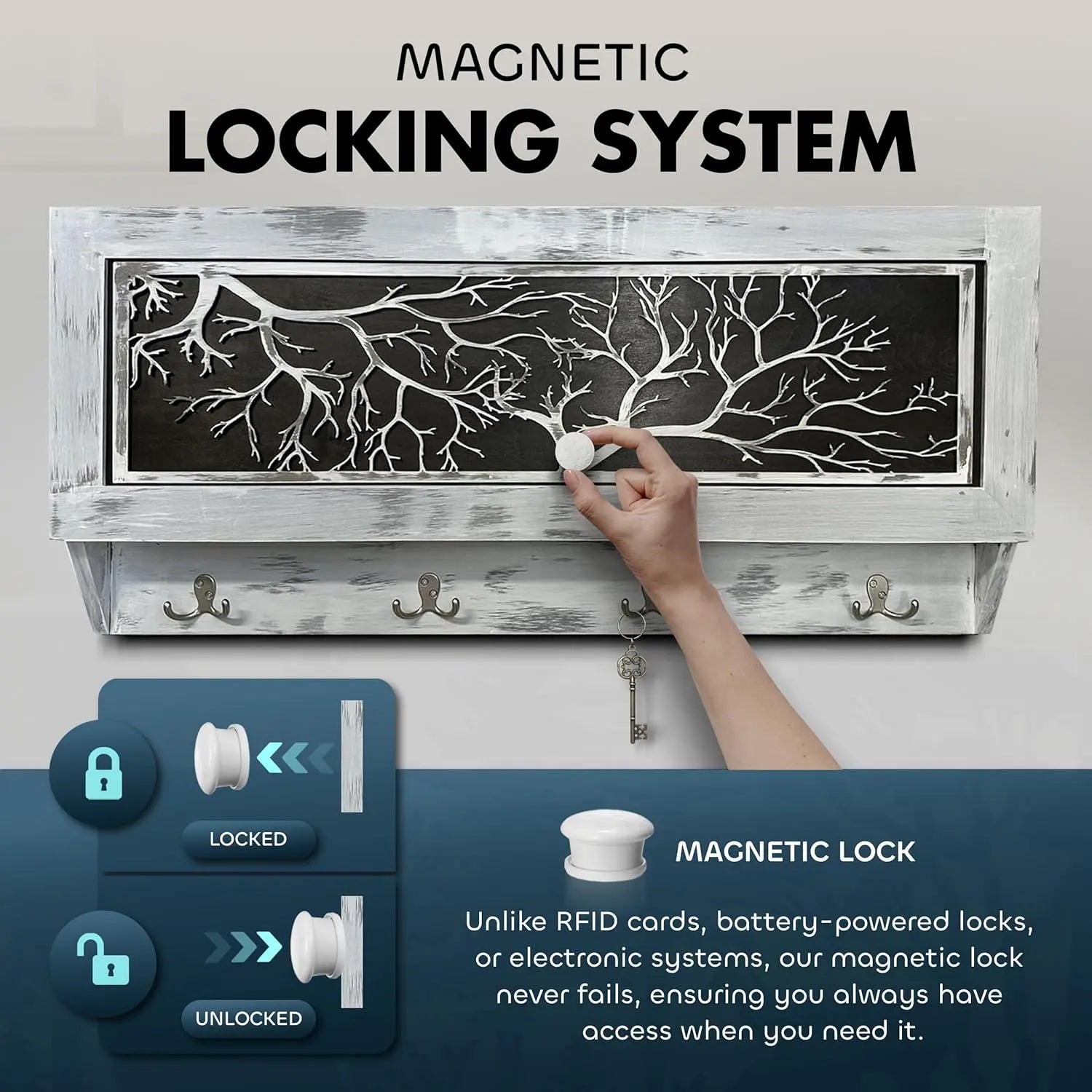 Winter Family Tree Gun Concealment Decor - Handcrafted Wooden Gun Cabinets - Gun Shelf Hidden Storage for Rifles, Shotguns, & Handguns - Quick Access Hidden Wall Safe Bellewood Designs