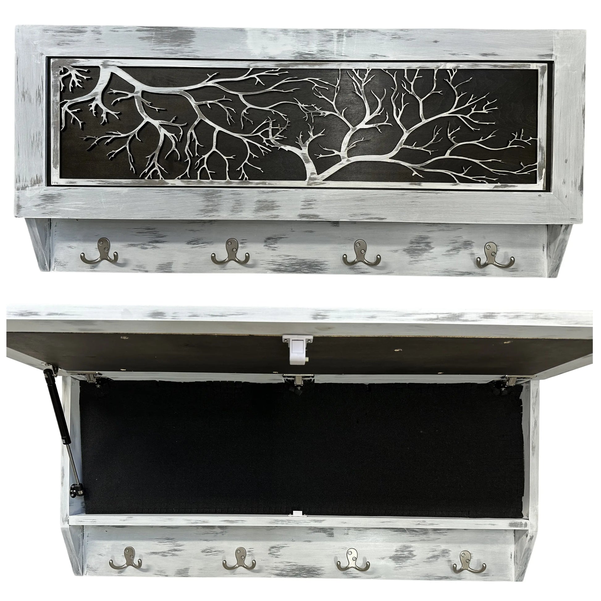 Winter Family Tree Gun Concealment Decor - Handcrafted Wooden Gun Cabinets - Gun Shelf Hidden Storage for Rifles, Shotguns, & Handguns - Quick Access Hidden Wall Safe Bellewood Designs