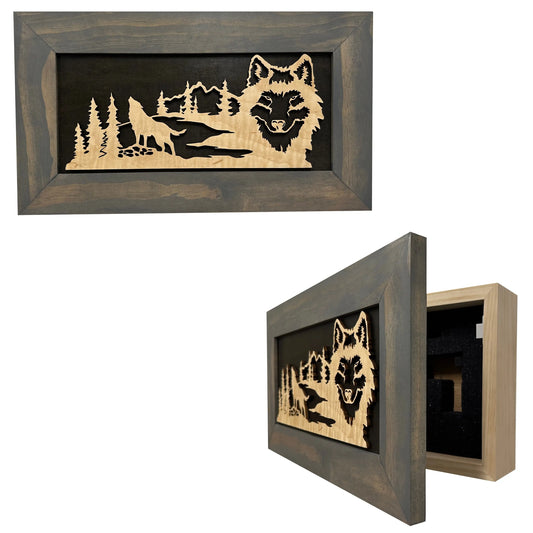 Wall-Mounted Gun Cabinet Wolf Scenery Wall Decoration - Gun Safe To Securely Store Your Gun In Plain Sight - GOLD TESTING EQUIPMENT
