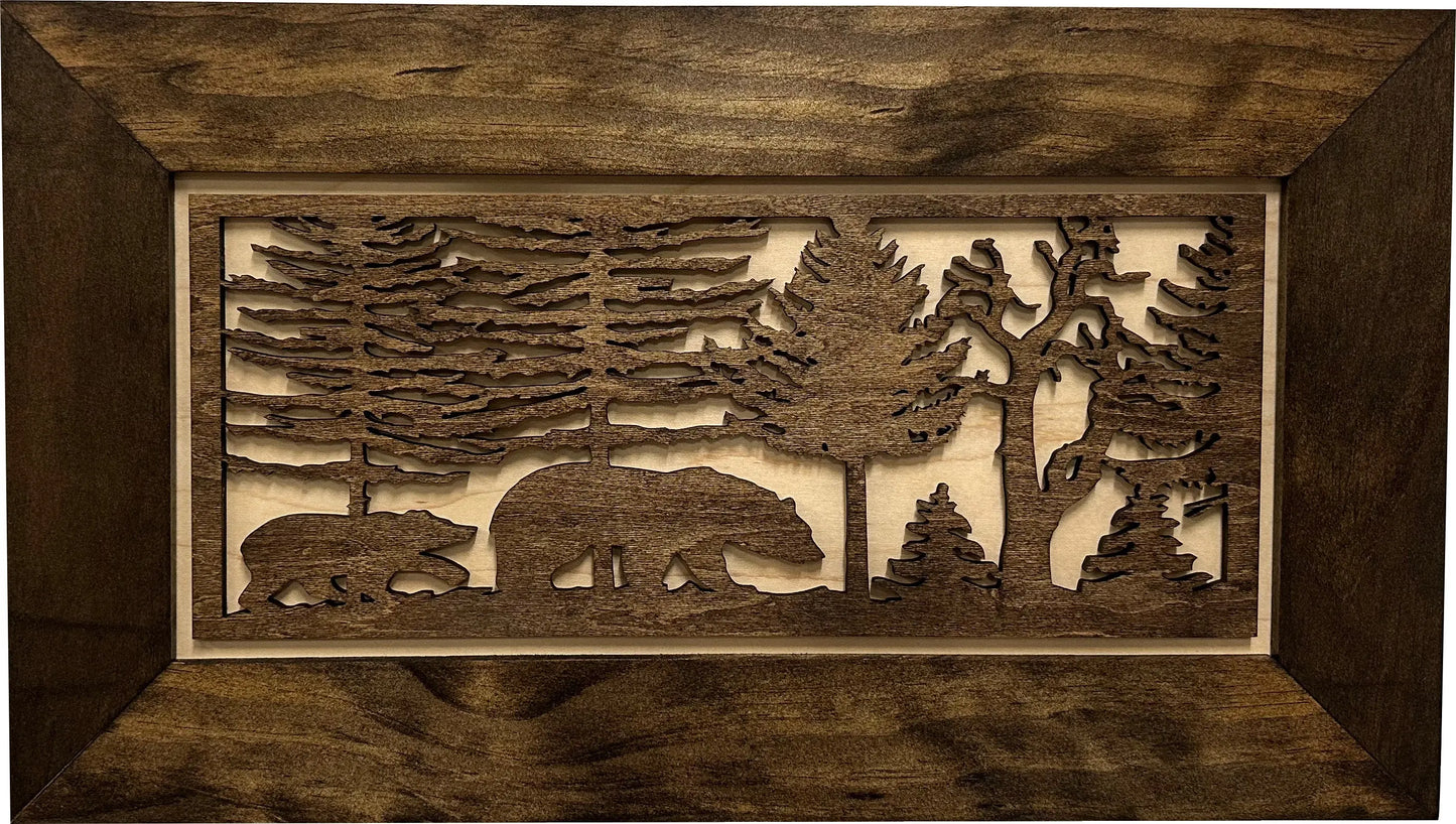 Wood Gun Cabinet Bears In The Woods Wall Decoration - Hidden Gun Safe To Securely Store Your Gun In Plain Sigh Bellewood Designs