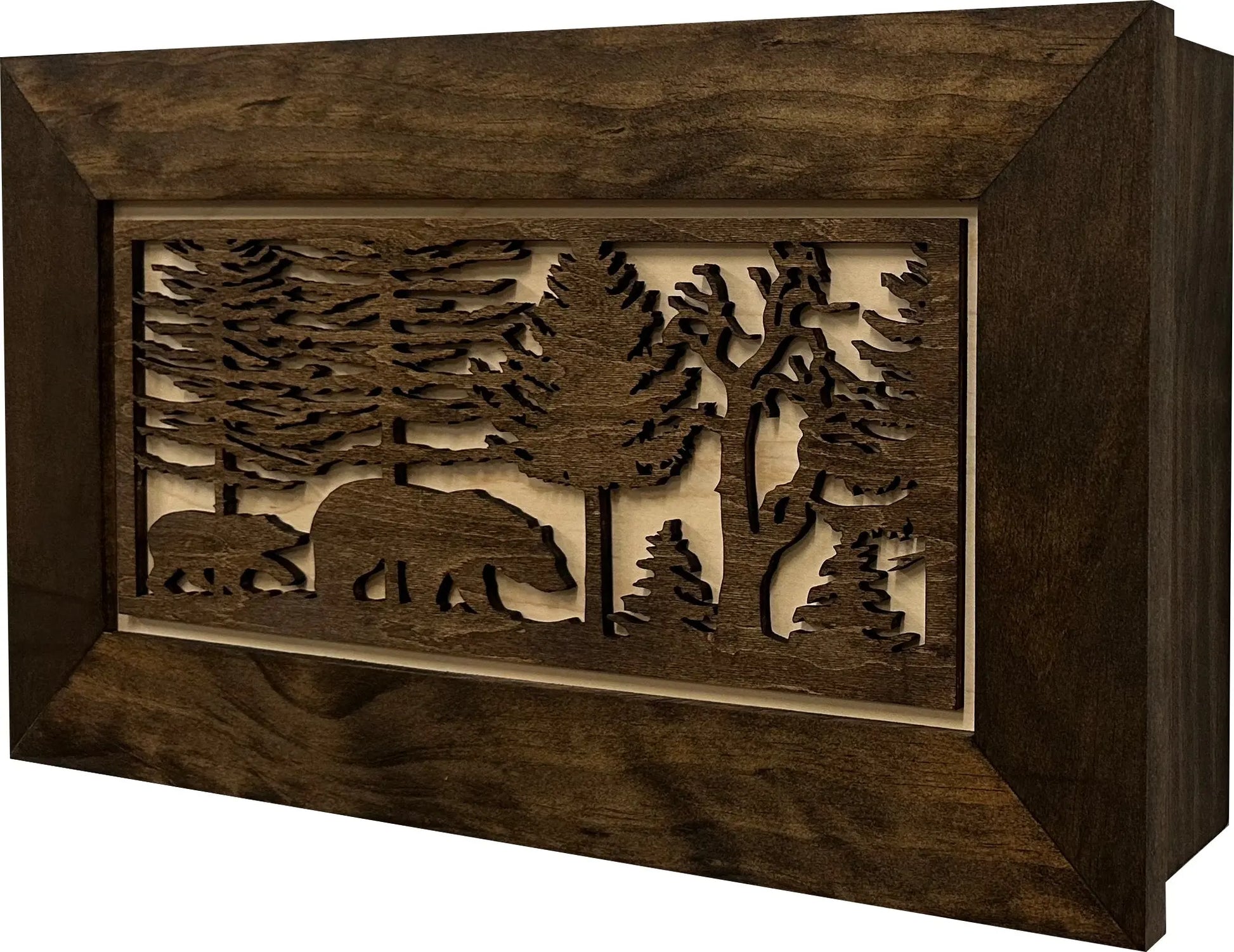 Wood Gun Cabinet Bears In The Woods Wall Decoration - Hidden Gun Safe To Securely Store Your Gun In Plain Sigh Bellewood Designs