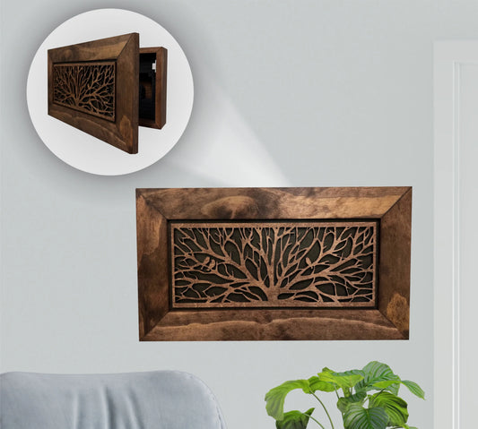 Wood Gun Cabinet Birds In A Tree Wall Decoration - Hidden Gun Safe To Securely Store Your Gun In Plain Sight Bellewood Designs